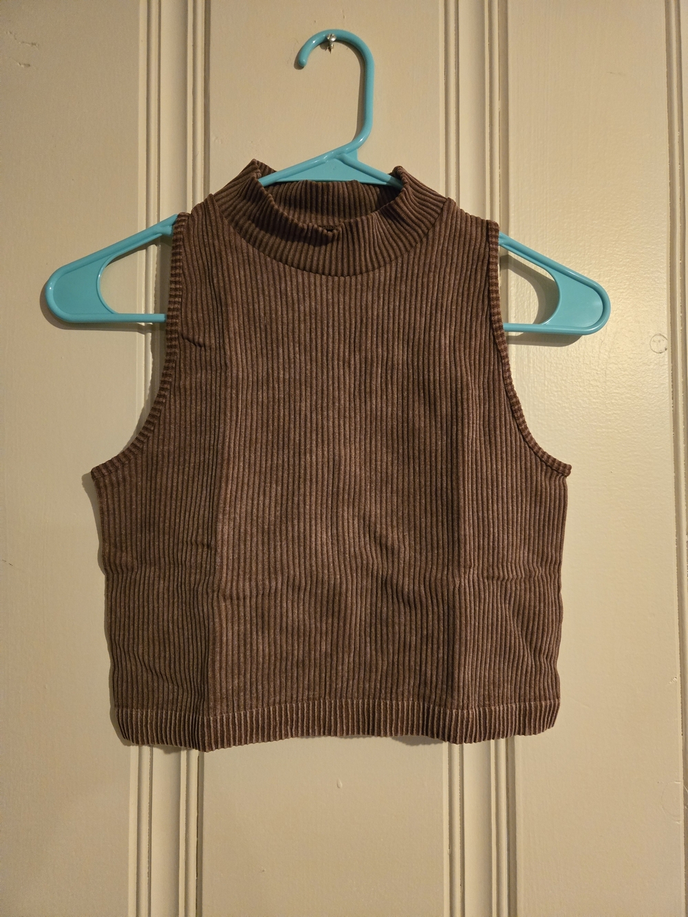 Aura Brown Ribbed Mock Neck Crop Top